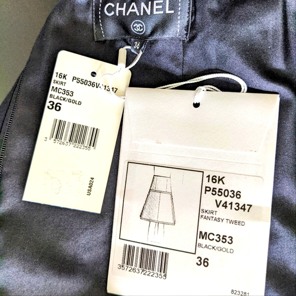 Chanel Skirt Black+Gold Fantasy Tweed Lambskin Trimmed Logo Side + Pocket Zipper - Picture 13 of 16